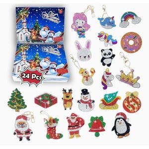 Advent Calendar 2023 Christmas Diamond Painting Keychains Kit, 24 Pcs Surprise